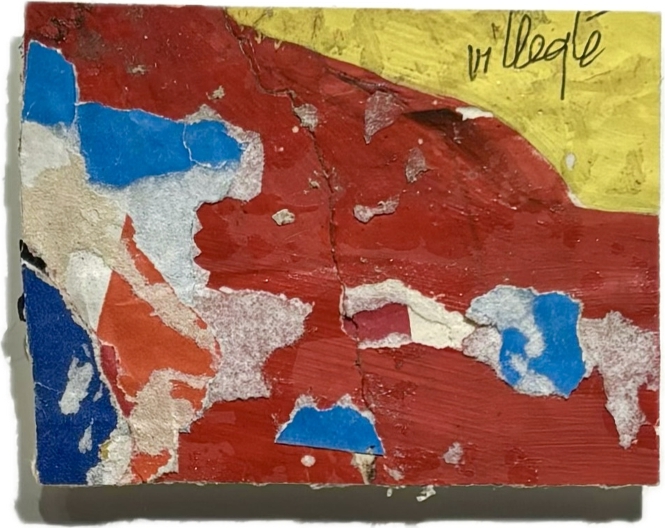 Untitled (1963) by Jacques Villeglé – Décollage artwork, signed top right. Framed. A striking piece from the French artist, showcasing his signature technique of tearing and removing layers of advertising posters from urban streets, turning them into abstract, expressive compositions.