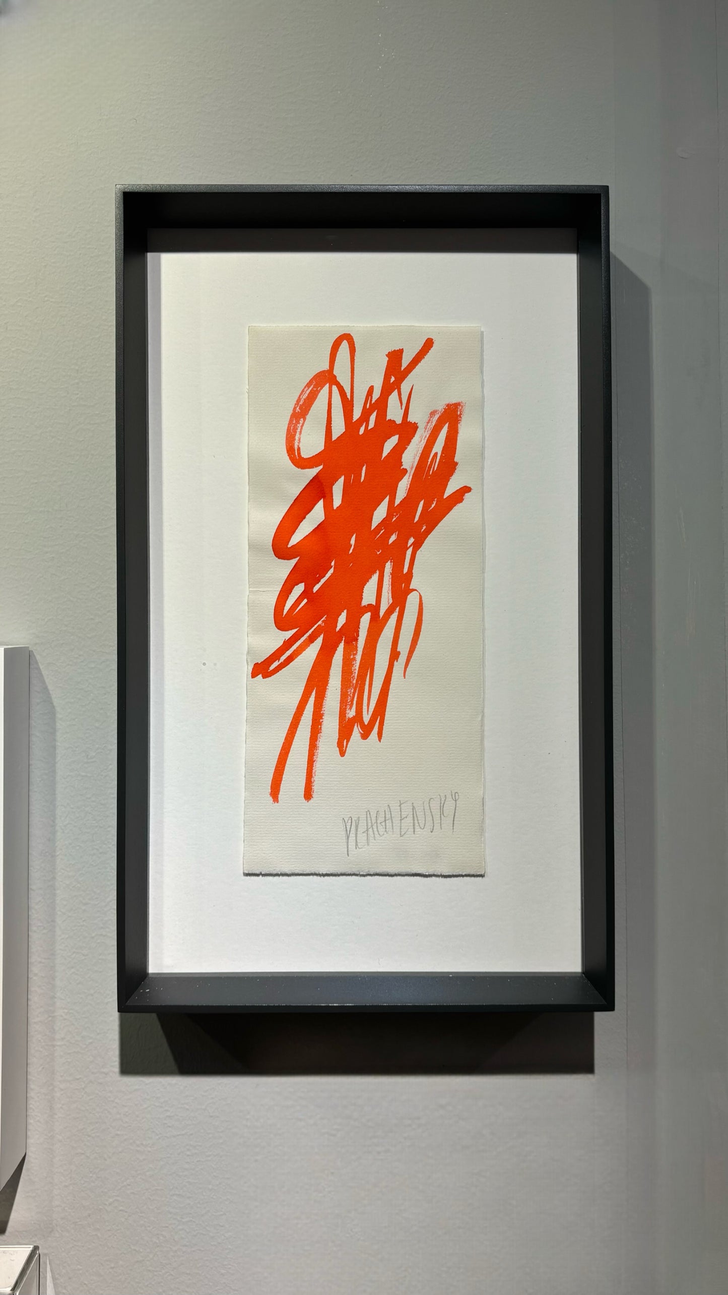 Alt-text 2 (with frame): Untitled (2024) by Markus Prachensky – A signed ink on paper artwork, framed. The piece highlights fluid, abstract lines that evoke energy and movement, reflecting the artist's distinct approach to abstract expression. The frame complements the work's elegance and focus on simplicity.