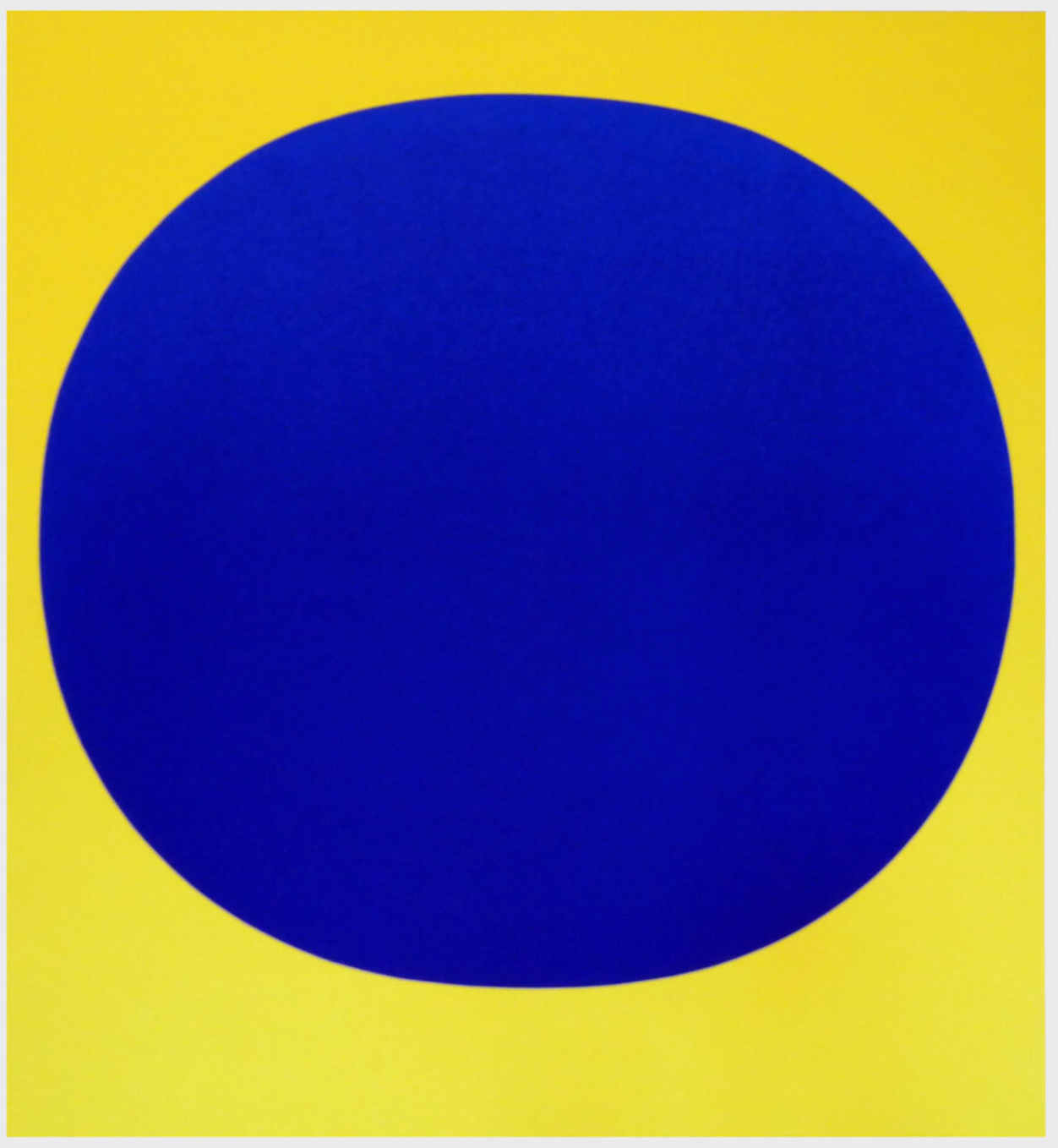 Kreiskomposition - blau/gelb (1969) by Rupprecht Geiger – A framed silkscreen on cardboard, signed and numbered. The work presents a dynamic arrangement of blue and yellow circles, demonstrating Geiger’s mastery of color and geometric precision within a framed composition.